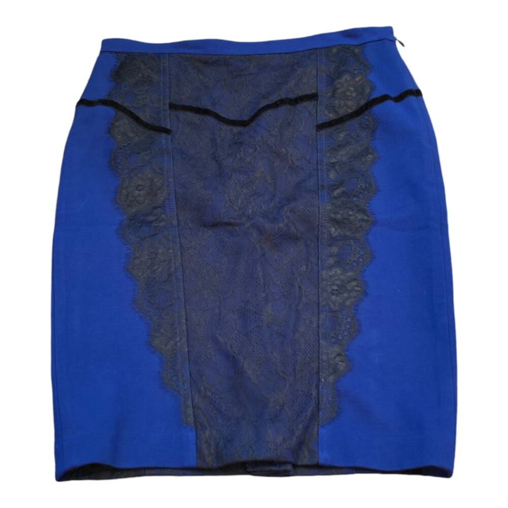 Victoria's‎ Secret Blue and a black Lace Panel Pencil Skirt Size 4 Small New